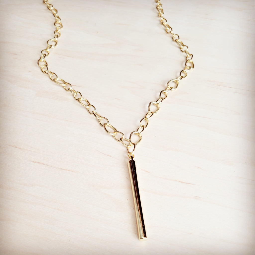 Gold-Tone Long Link Chain Necklace with Modern Bar Pendant - Image 3