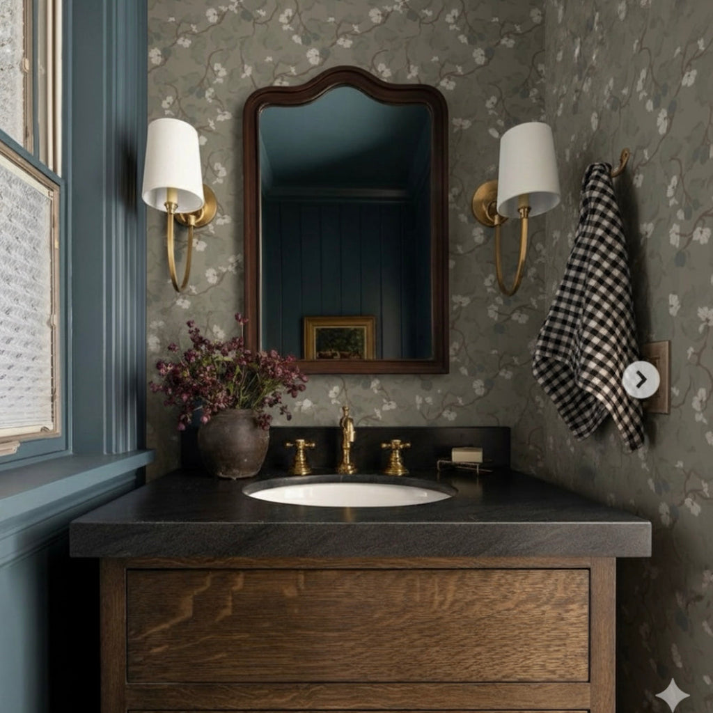 Rhodes Floral Wallpaper, Sage-Green and Brown Traditional Cottagecore