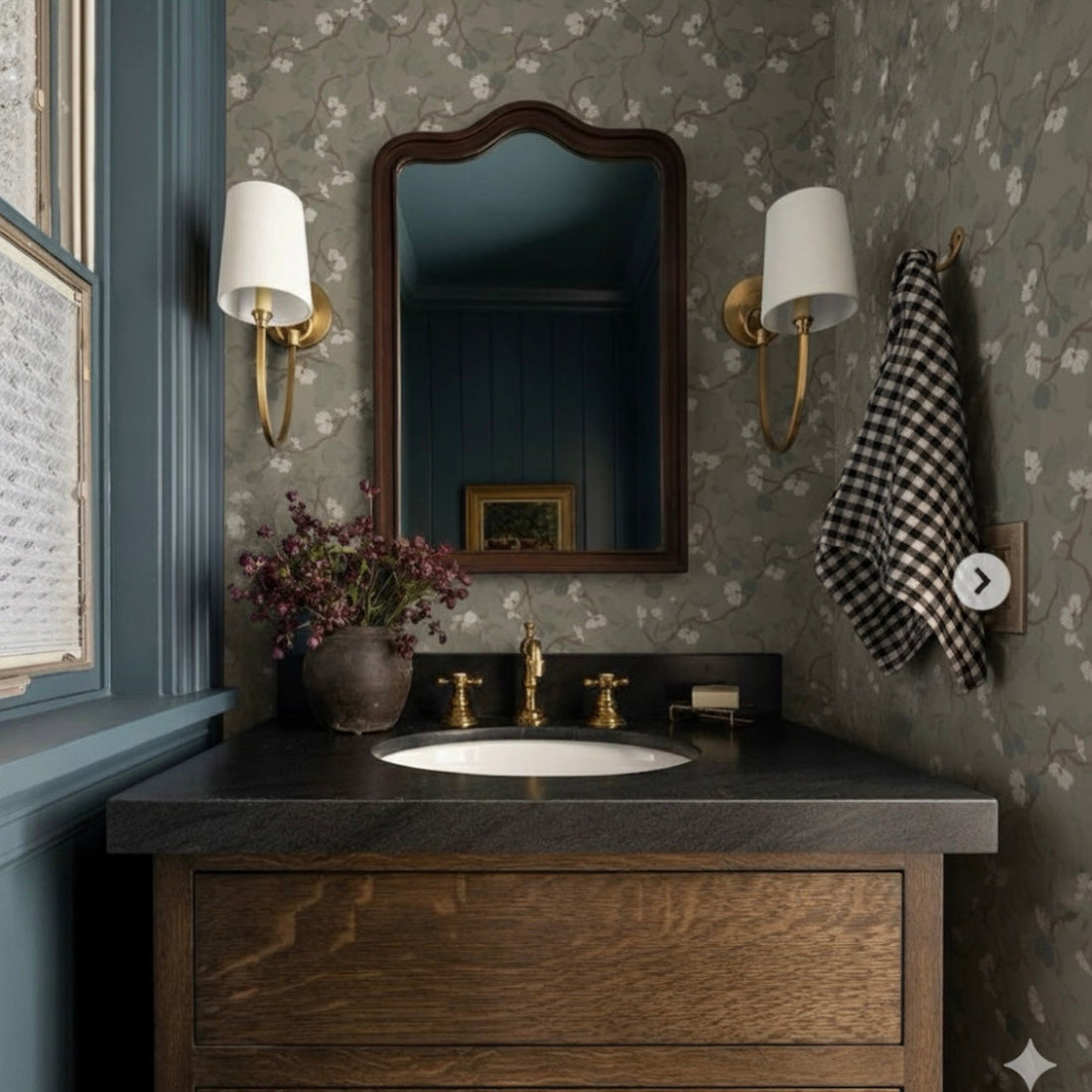 Rhodes Floral Wallpaper, Sage-Green and Brown Traditional Cottagecore