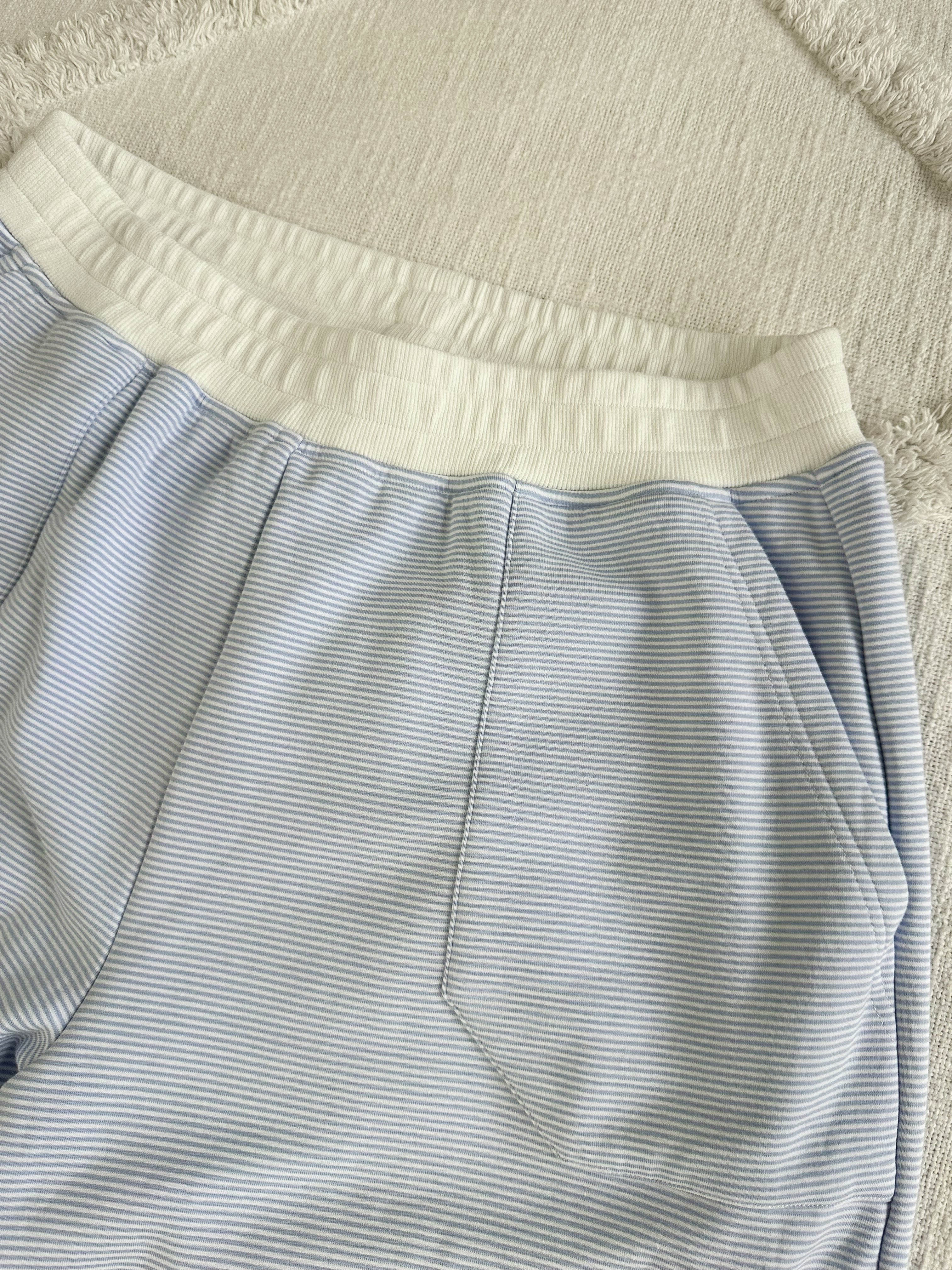 Blue and White Mini Striped Unisex Sweatpants Lounge Bottoms