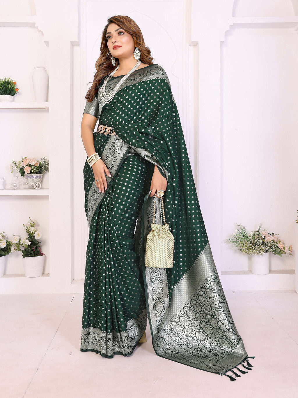 Green Georgette Silk Zari Weaving Saree
