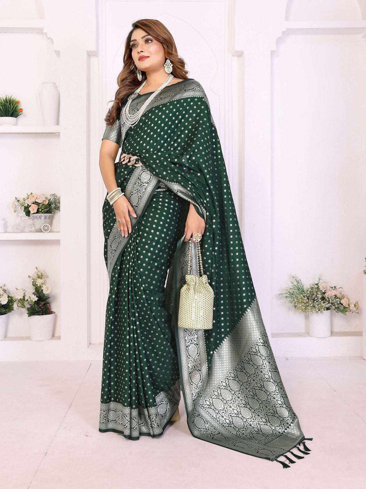 Green Georgette Silk Zari Weaving Saree