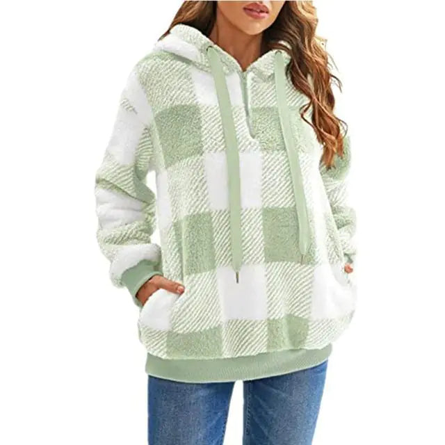 Women's Plush Hoodie with Drawstring - Cozy Comfort
