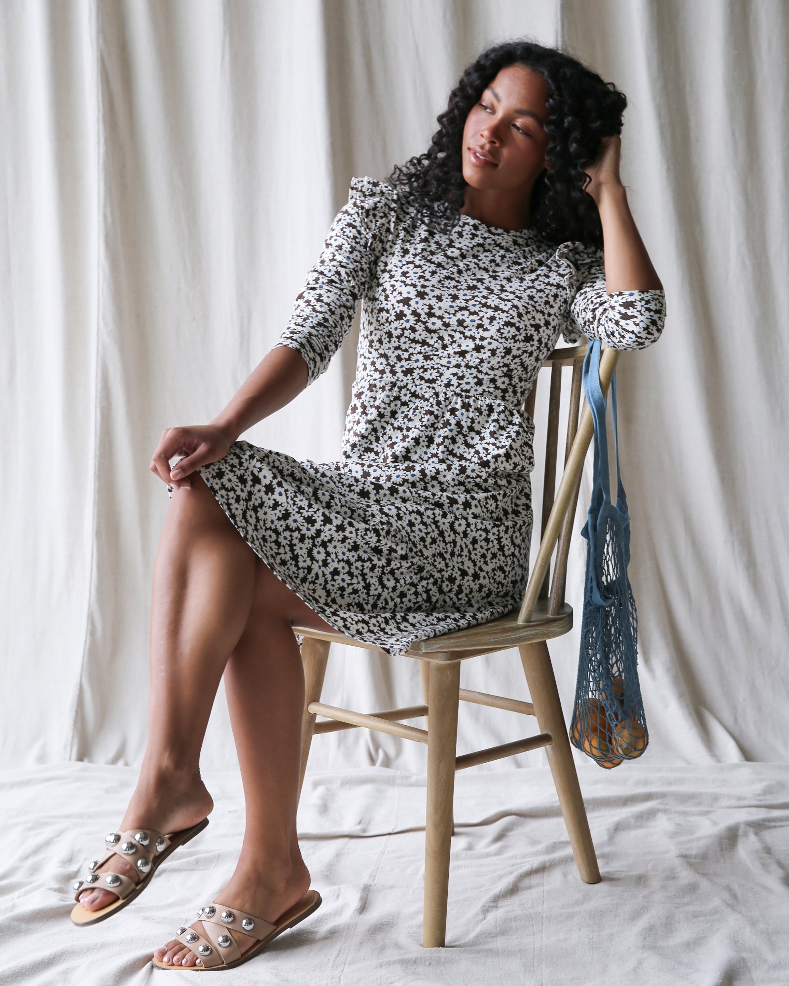 Floral Print Midi Dress with Flutter Sleeve Detail - Image 2