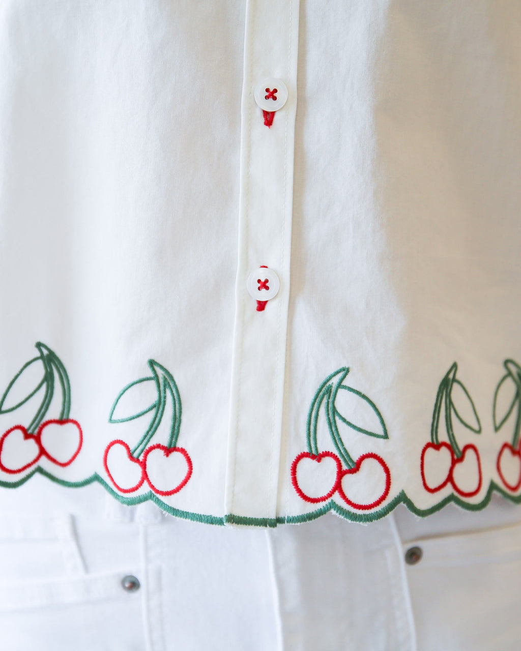 Cherry Cute Button Down: Women’s Cotton Puff Sleeve Blouse