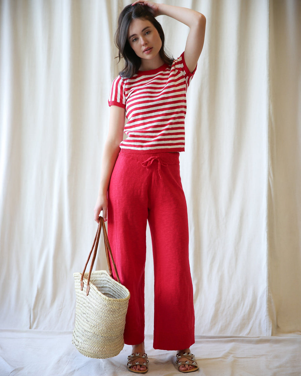 Round Trip Striped Short Sleeve Knit Crewneck Pullover