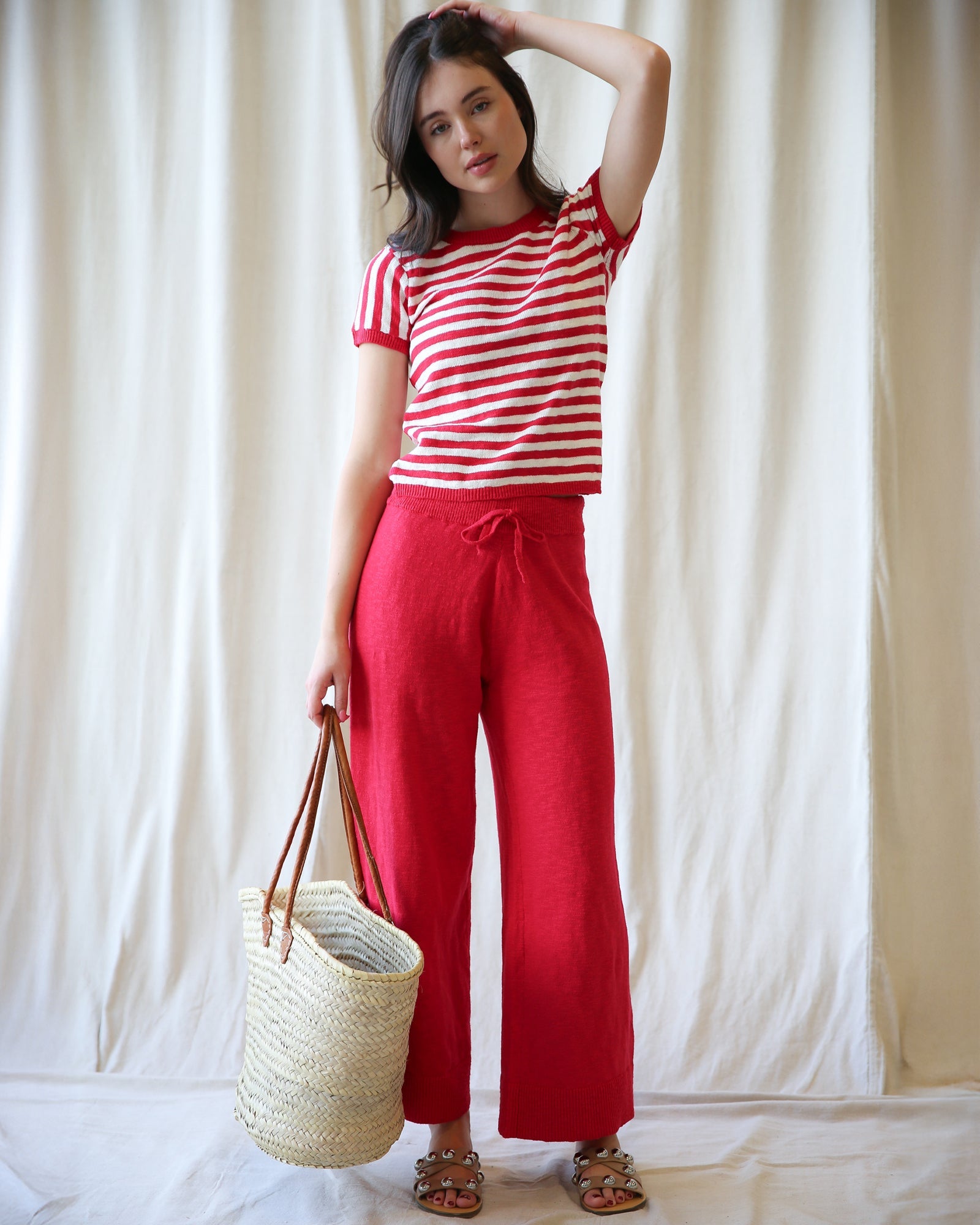 Round Trip Striped Short Sleeve Knit Crewneck Pullover