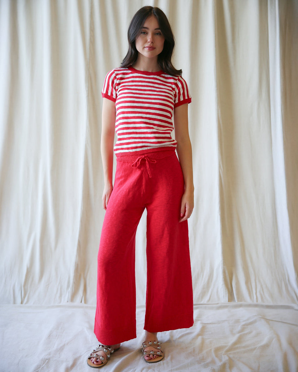 Round Trip Wide-Leg Crop Pant in Vibrant Red Knit Loungewear