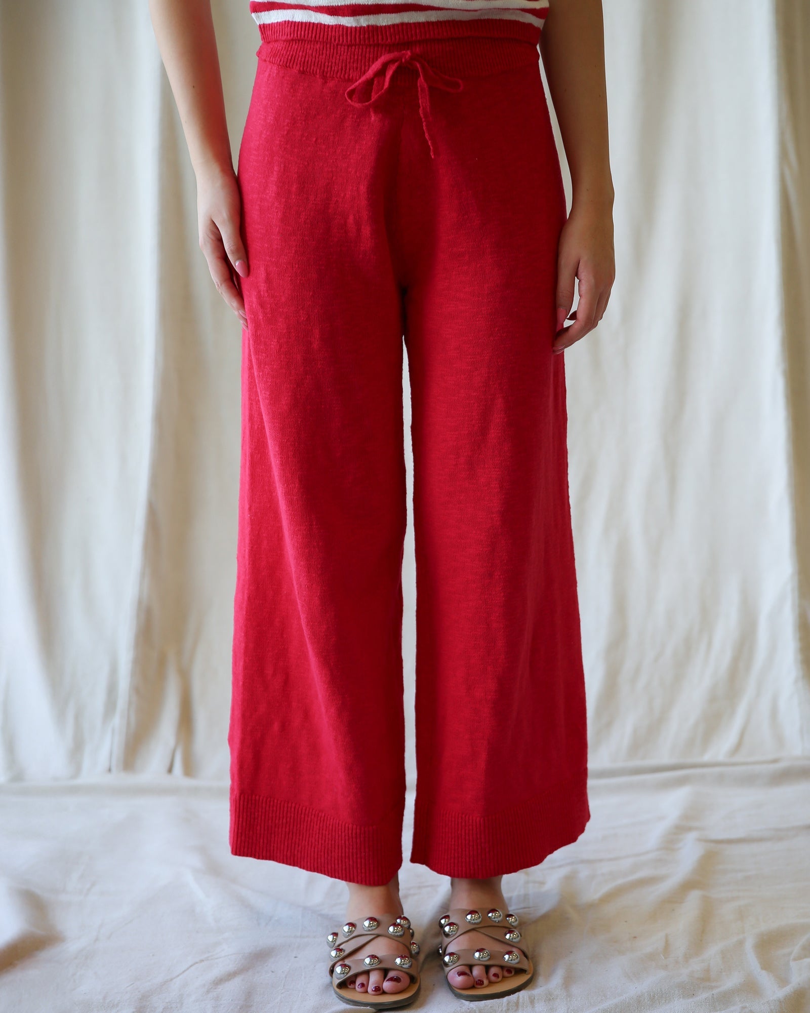 Round Trip Wide-Leg Crop Pant in Vibrant Red Knit Loungewear