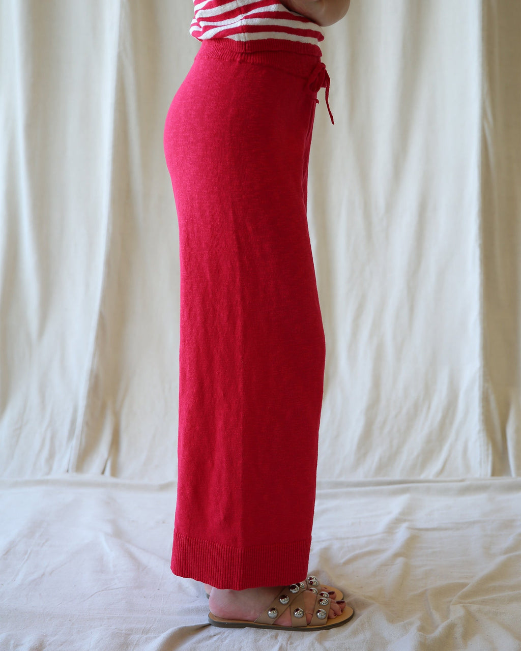 Round Trip Wide-Leg Crop Pant in Vibrant Red Knit Loungewear