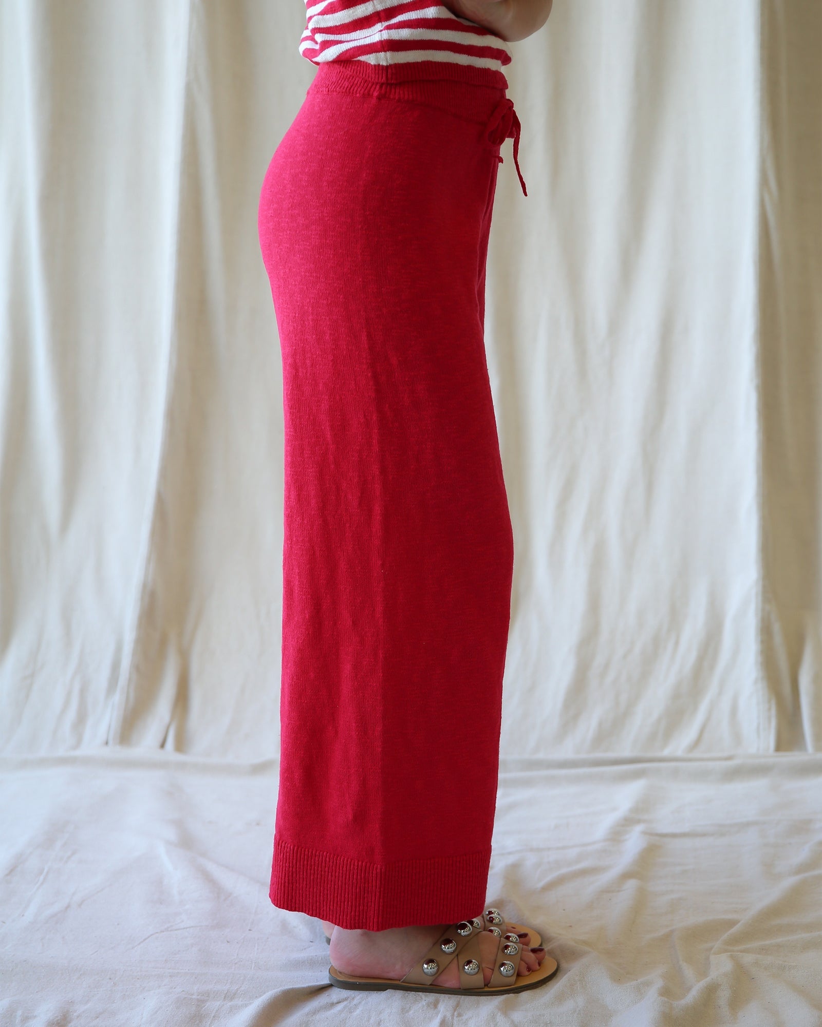Round Trip Wide-Leg Crop Pant in Vibrant Red Knit Loungewear