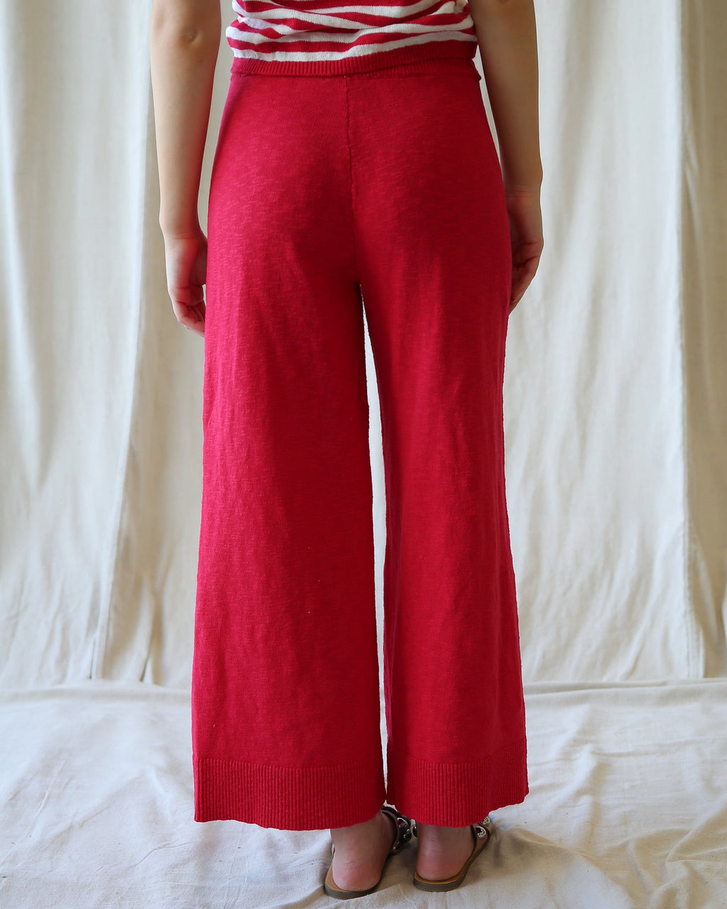 Round Trip Wide-Leg Crop Pant in Vibrant Red Knit Loungewear