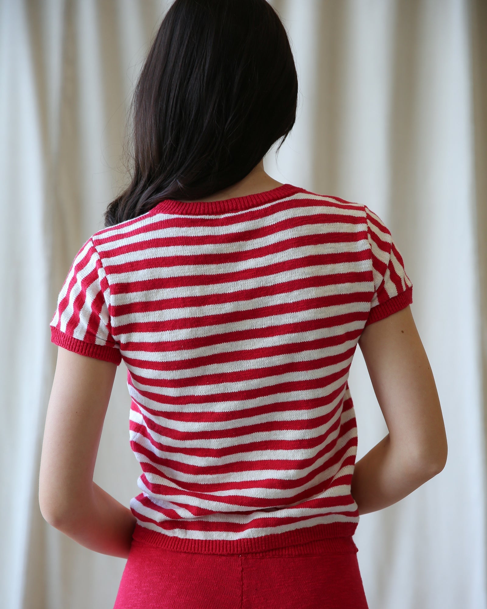 Round Trip Striped Short Sleeve Knit Crewneck Pullover