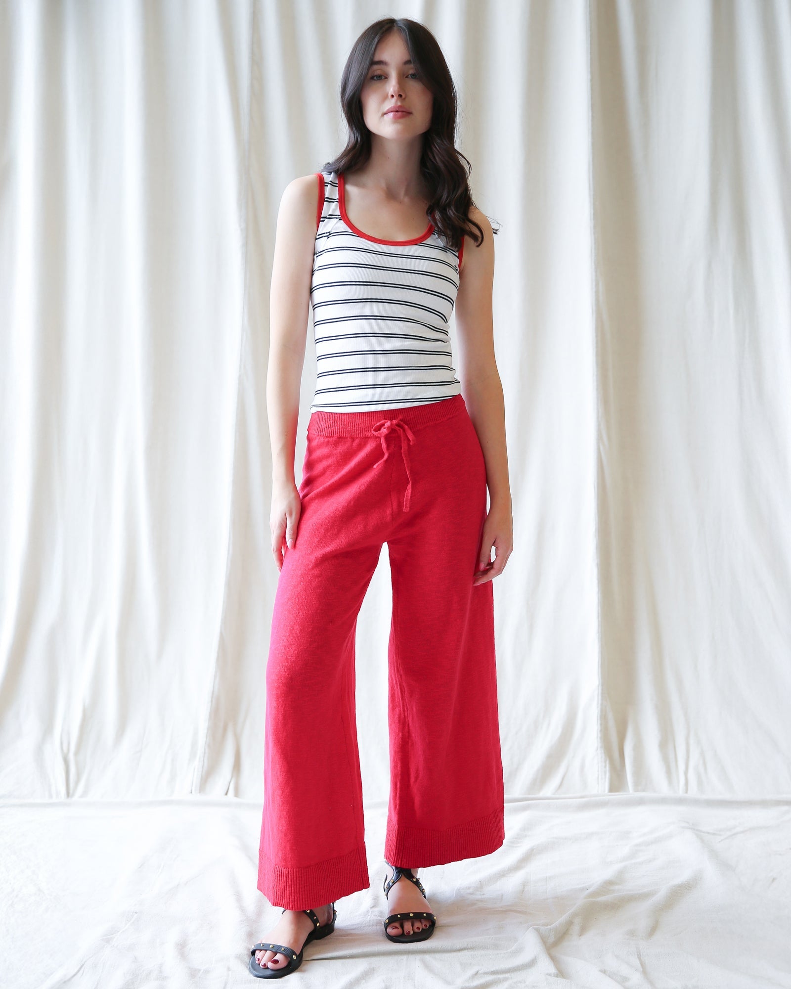 Round Trip Wide-Leg Crop Pant in Vibrant Red Knit Loungewear