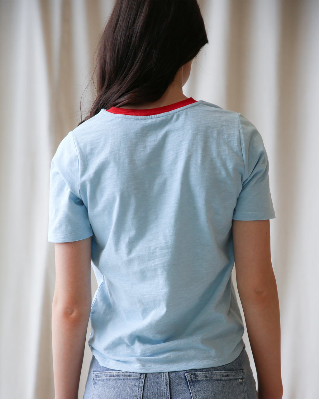 Sun Kissed Tee: Women’s Retro Cotton Graphic T-Shirt in Light Blue