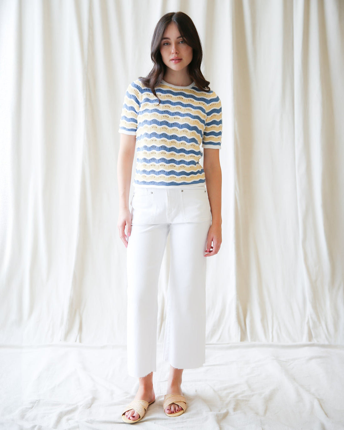 High Tides Sweater: Women’s Striped Scalloped Knit Coastal Top