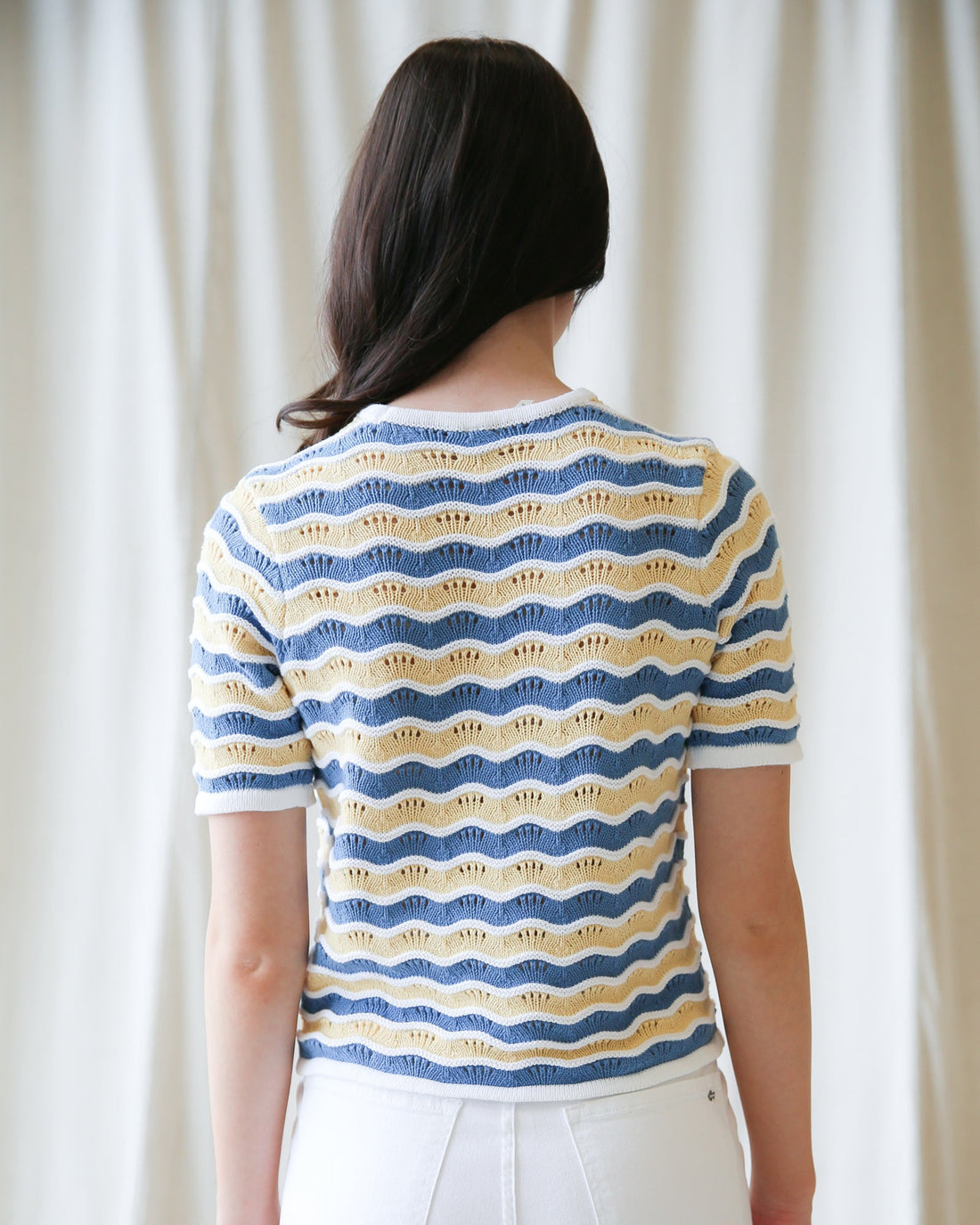 High Tides Sweater: Women’s Striped Scalloped Knit Coastal Top