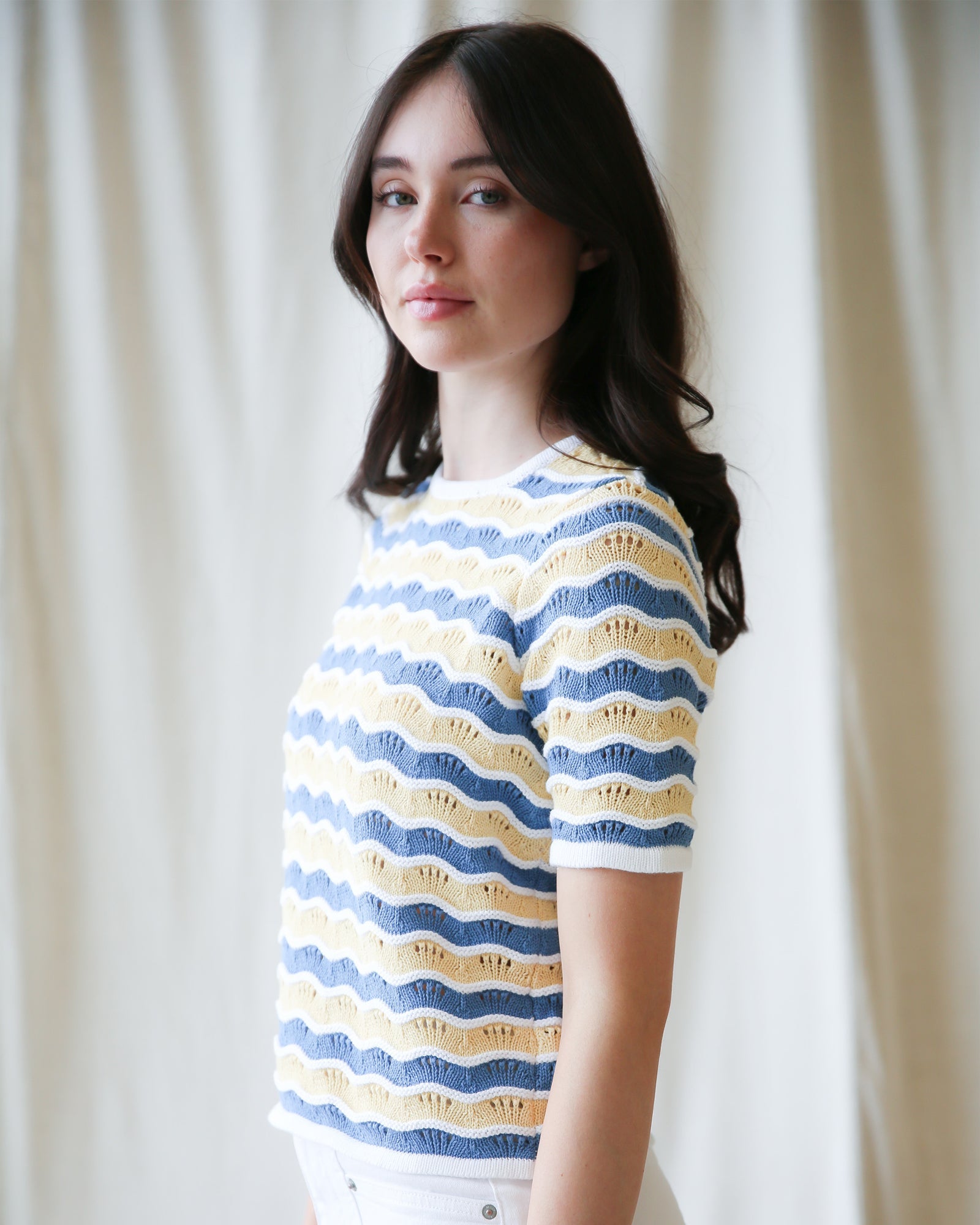 High Tides Sweater: Women’s Striped Scalloped Knit Coastal Top