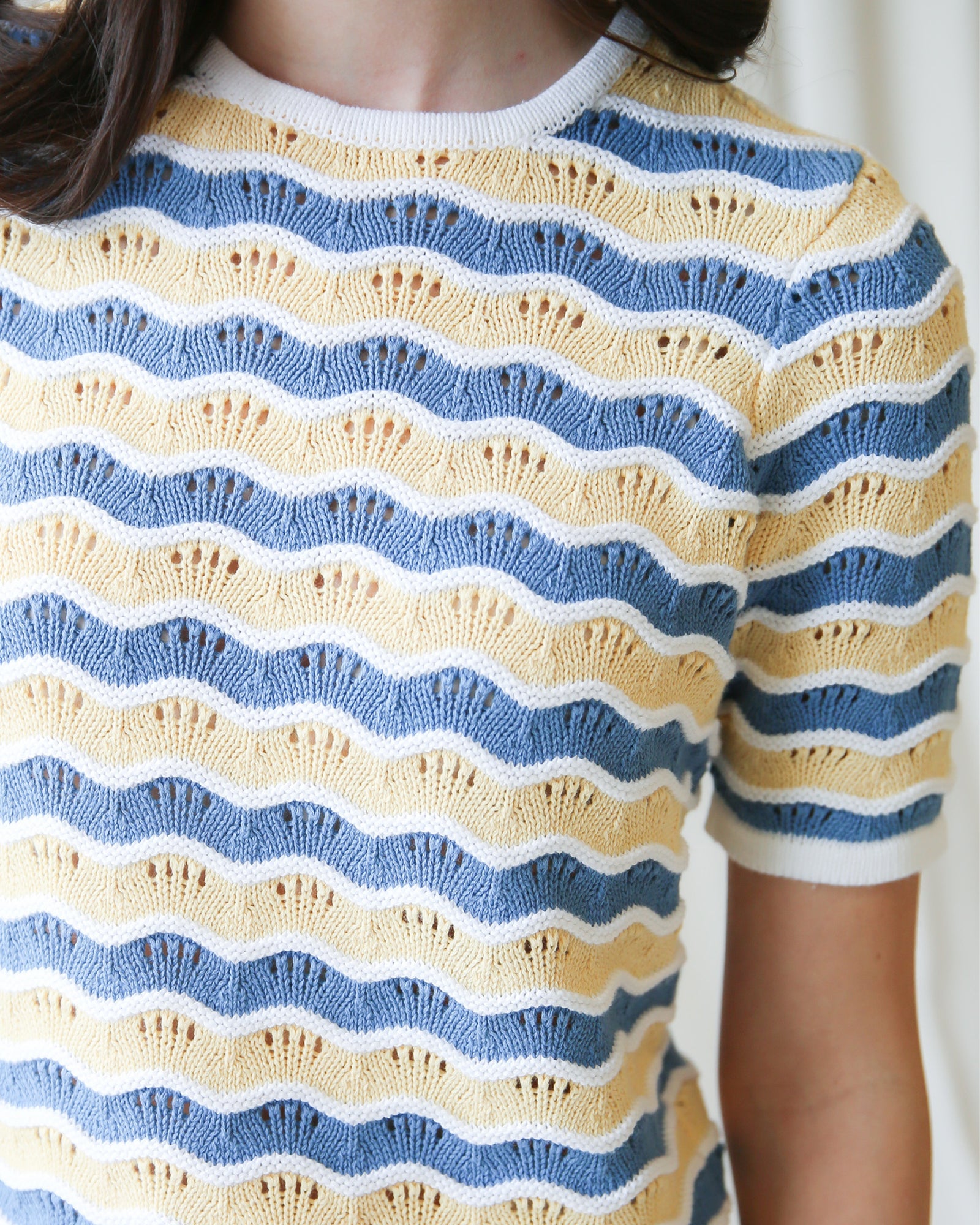 High Tides Sweater: Women’s Striped Scalloped Knit Coastal Top