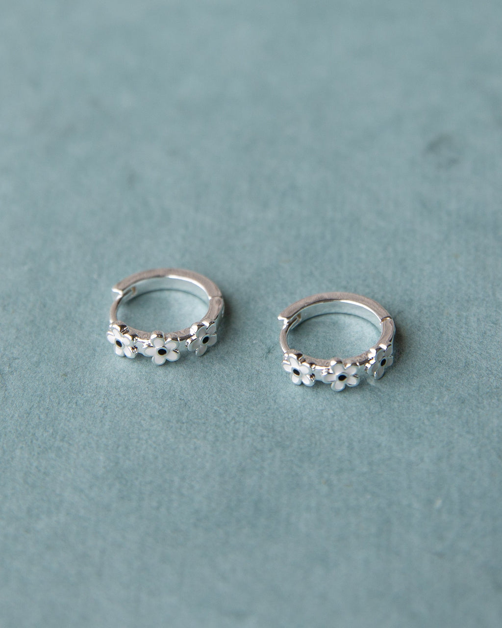 Silver In Bloom Floral Huggie Hoop Earrings 15mm Dainty Jewelry