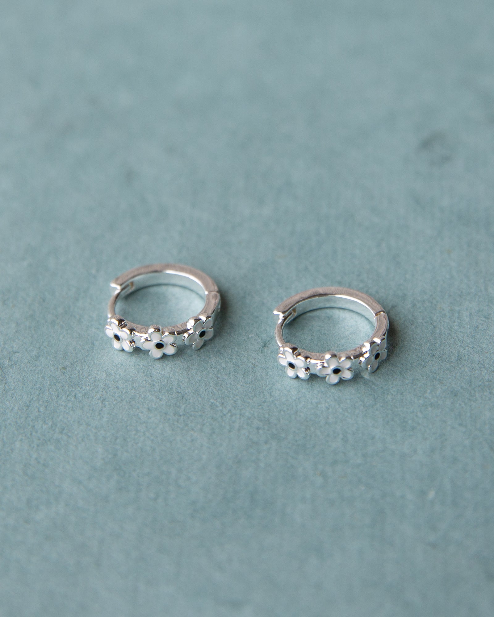 Silver In Bloom Floral Huggie Hoop Earrings 15mm Dainty Jewelry