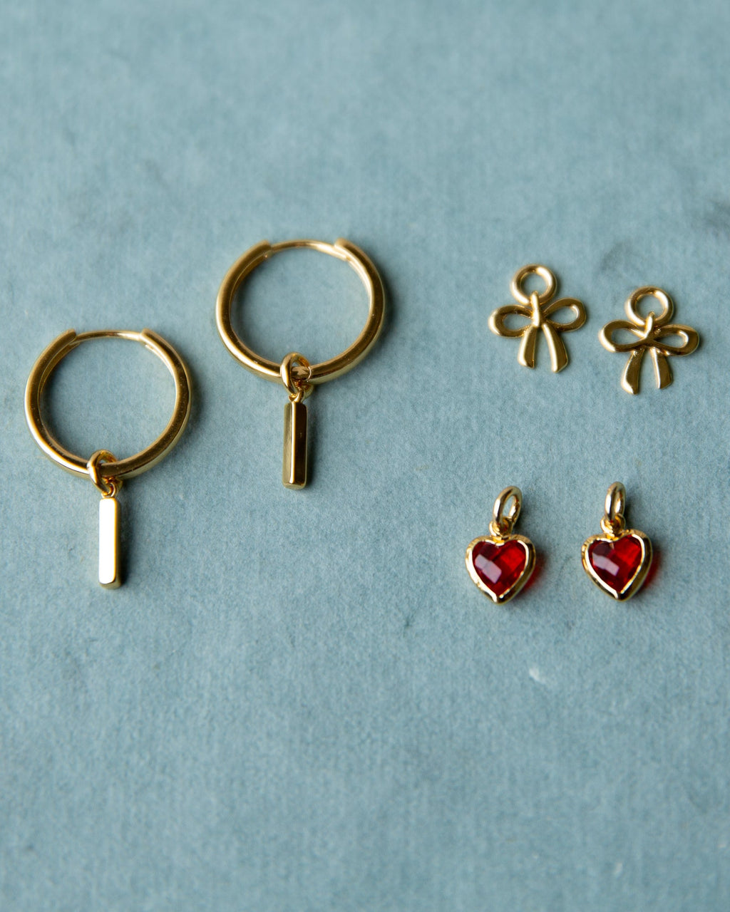Summer Mix and Match Huggie Hoop Earring Set in Gold and Red