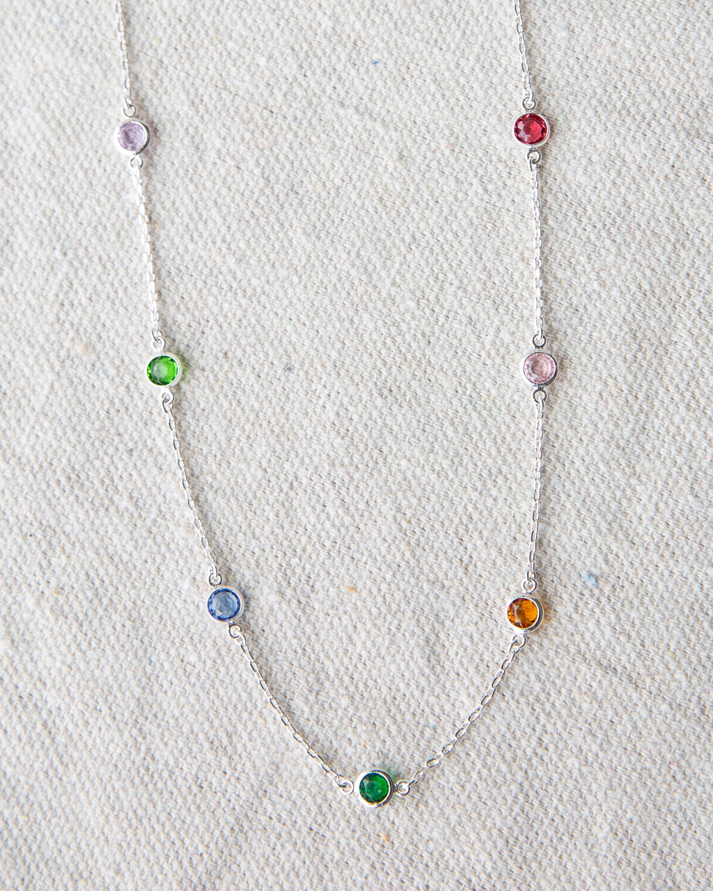 Silver Pop of Color Station Necklace with 16-Inch Chain