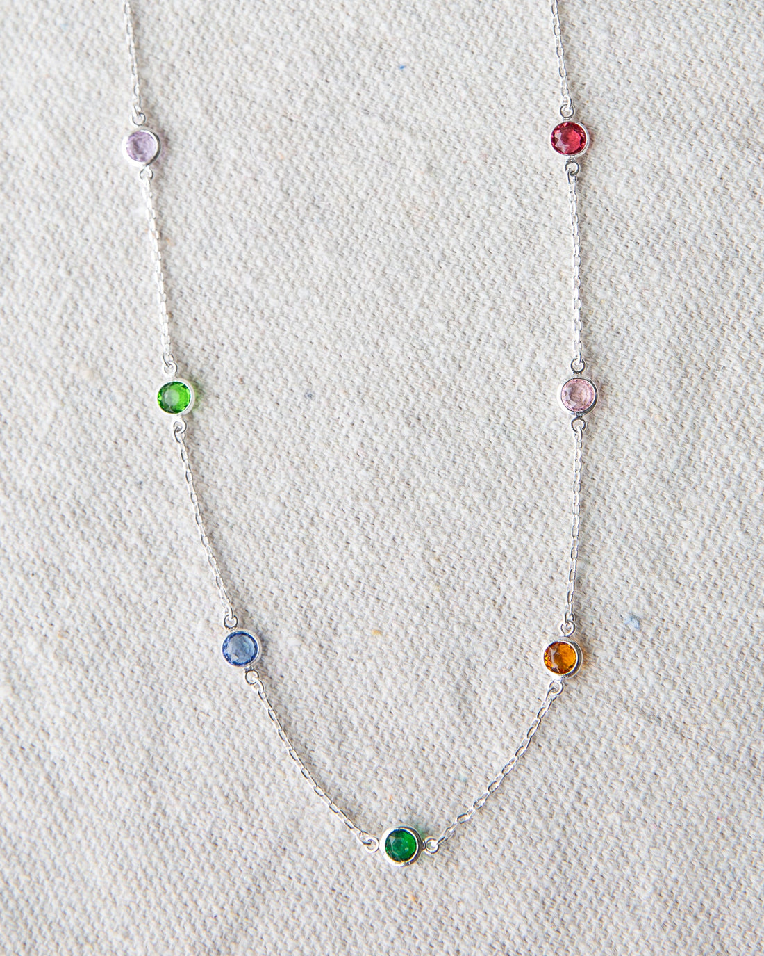 Silver Pop of Color Station Necklace with 16-Inch Chain