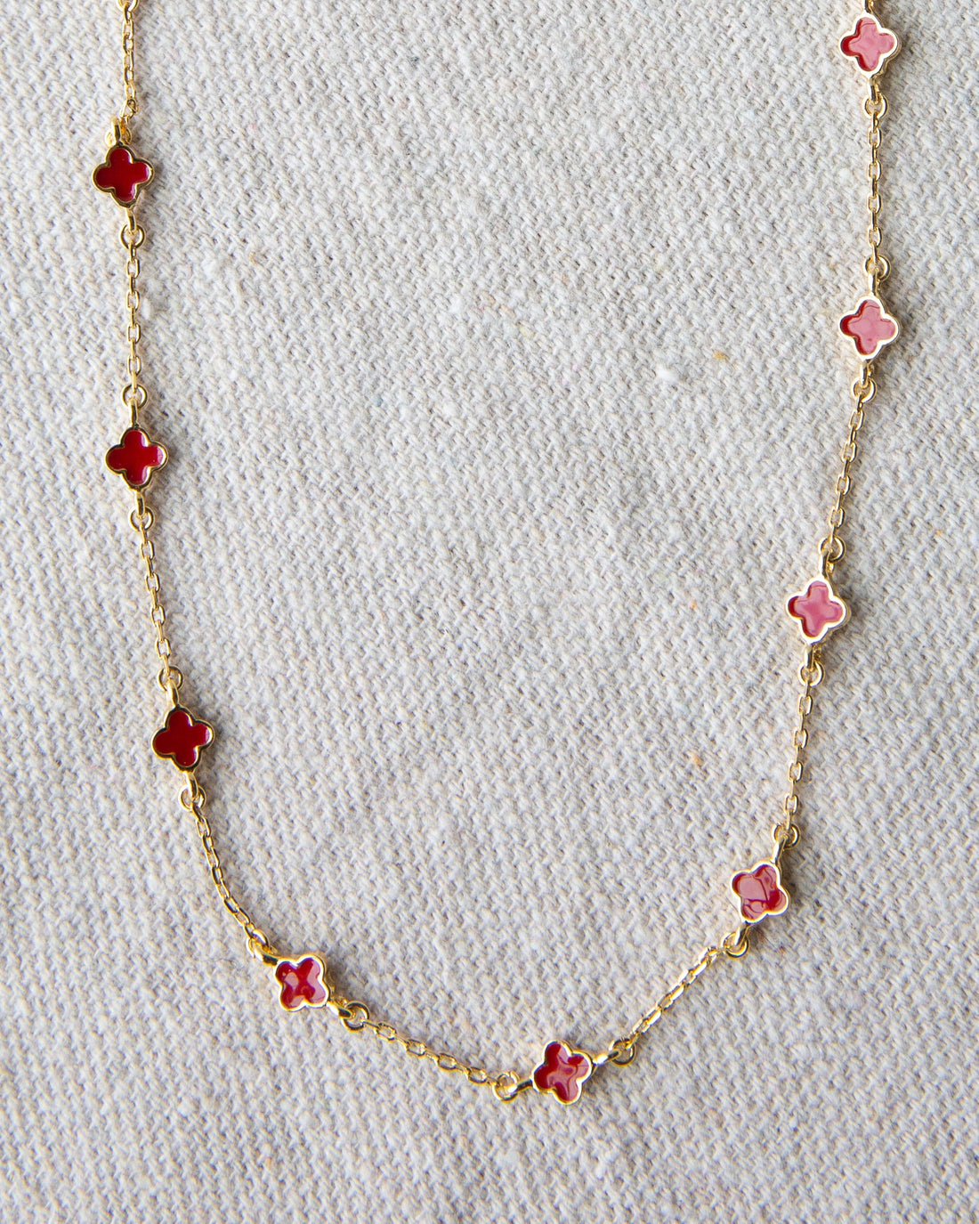 Lucky Me Gold-Plated Chain Necklace with Red Enamel Clovers
