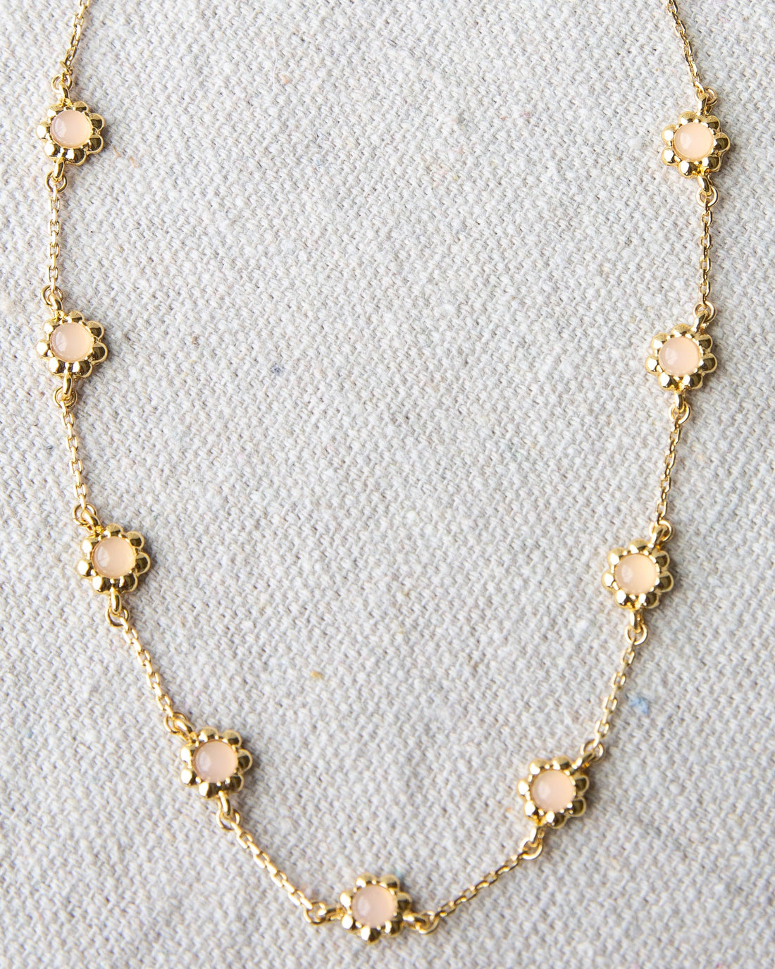 Mini Flower Necklace: 14K Gold Plated Rose Quartz Color Glass