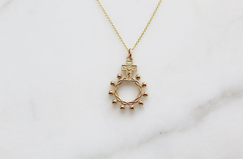 Rosary Bead Necklace 14k Gold