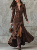 Slim-Fit Mermaid Maxi Dress - Zipper Stand Collar Long Dress