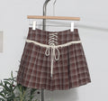 Checkered Pleated Mini Skirt with Decorative Lace-Up Detail - Image 6