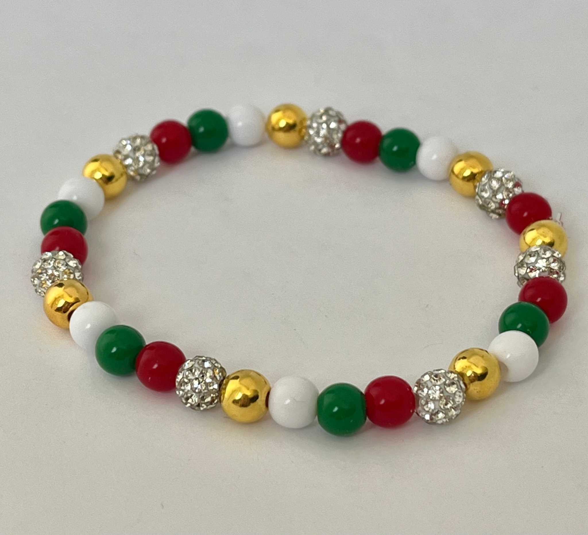 Christmas Jeweled Bead Bracelet - Festive Holiday Stretch Jewelry