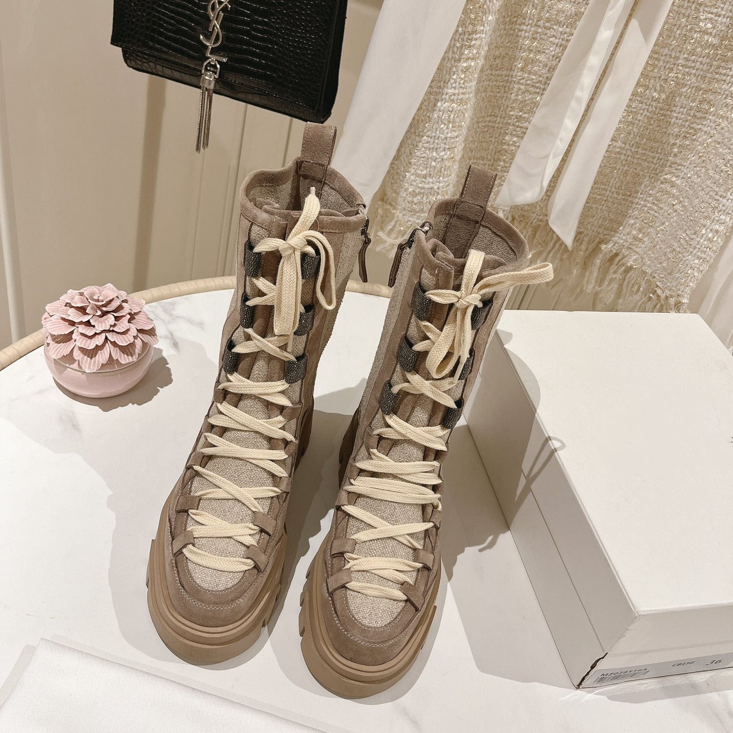 Women's Mid-Calf Lace-Up Suede Combat Boots Anti-Slip Sole - Image 4