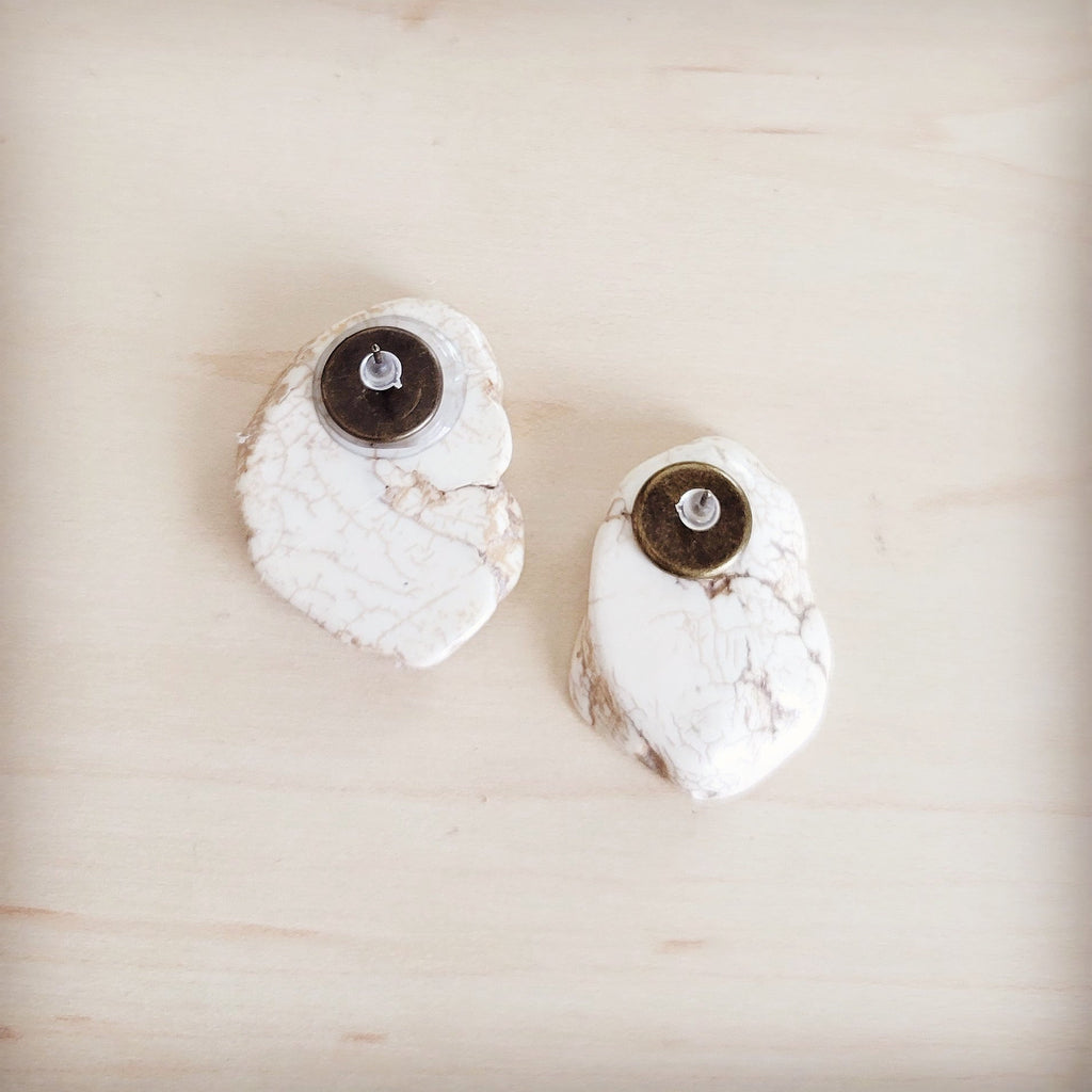 Handmade White Howlite Turquoise Slab Stud Earrings - Image 4