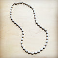 White Turquoise & Wood Beaded Necklace 36"