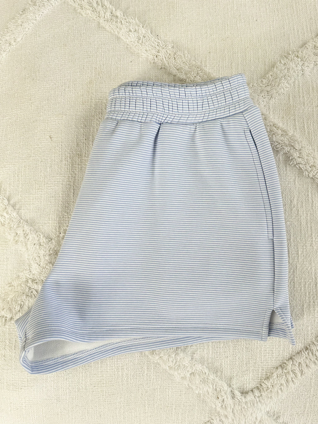 Blue and White Mini Striped Shorts Unisex Casual Summer Wear