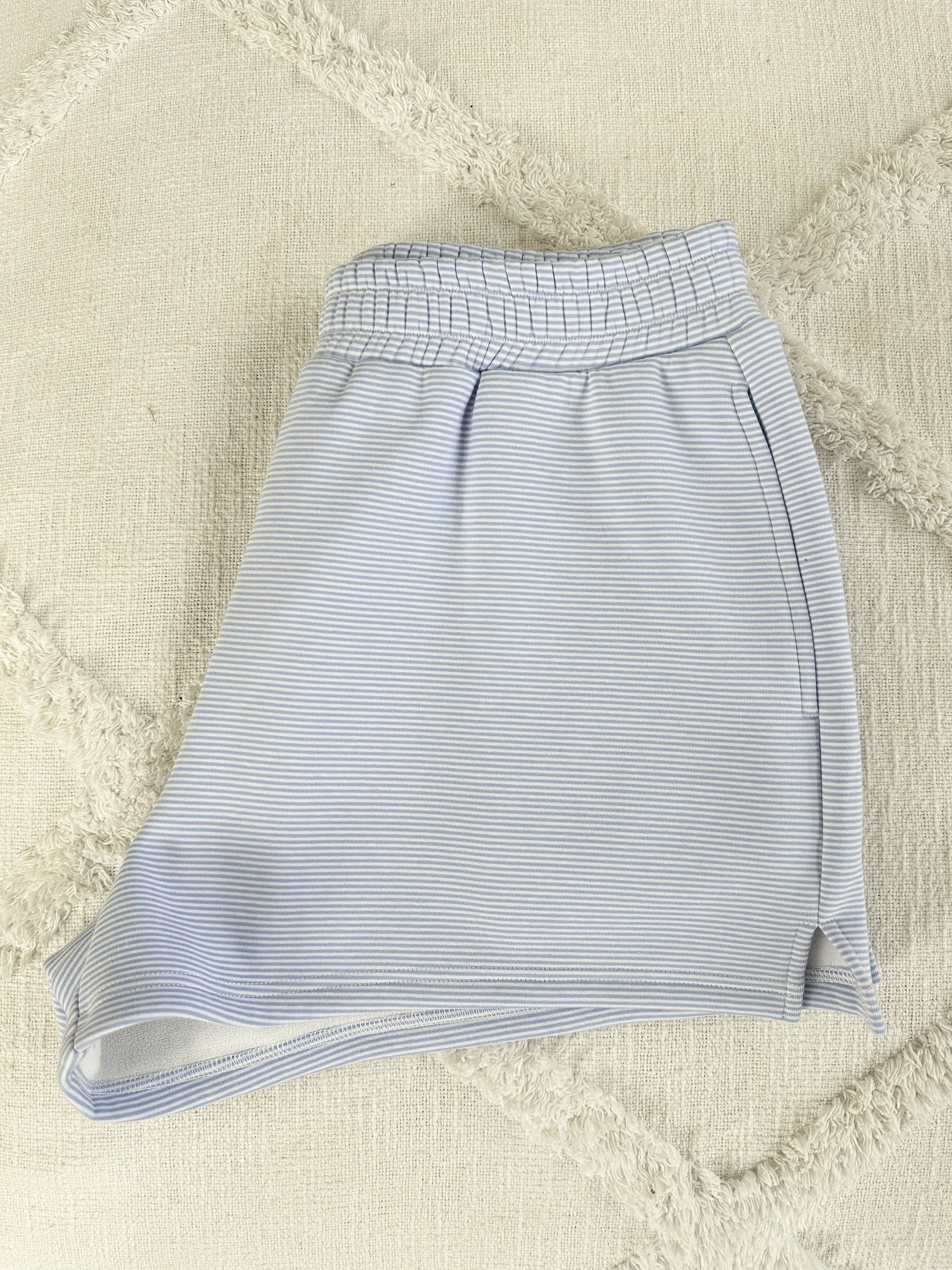 Blue and White Mini Striped Shorts Unisex Casual Summer Wear