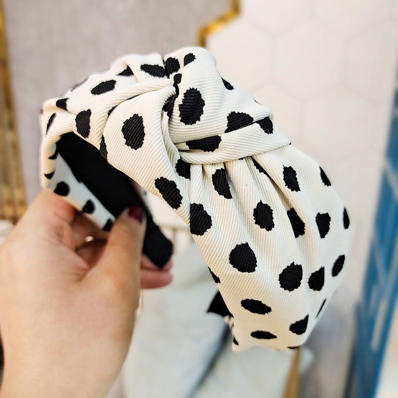 Chic Polka Dot Wide Fabric Hair Headband for Skincare & Style - Image 3