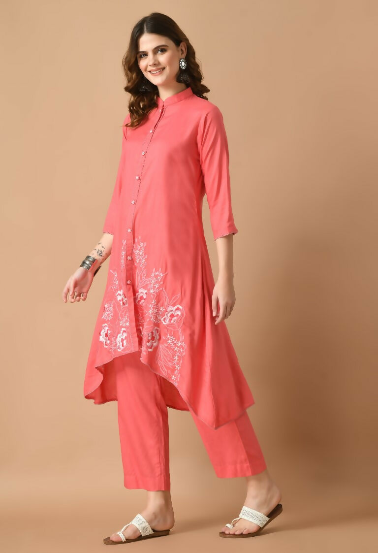 Coral Cotton Rayon Kurta Set - Trendy Breathable Ethnic Wear