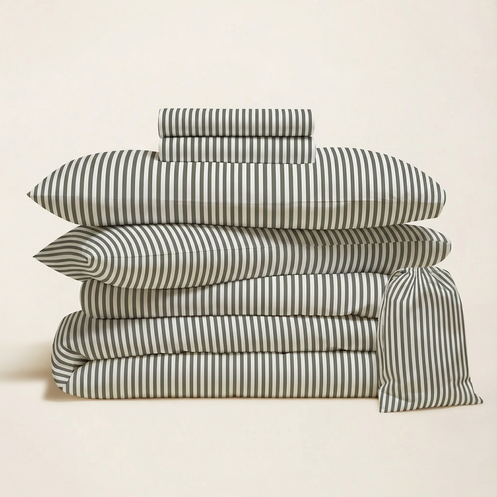 Australian Sateen Bedding Bundle in Stripe and Solid