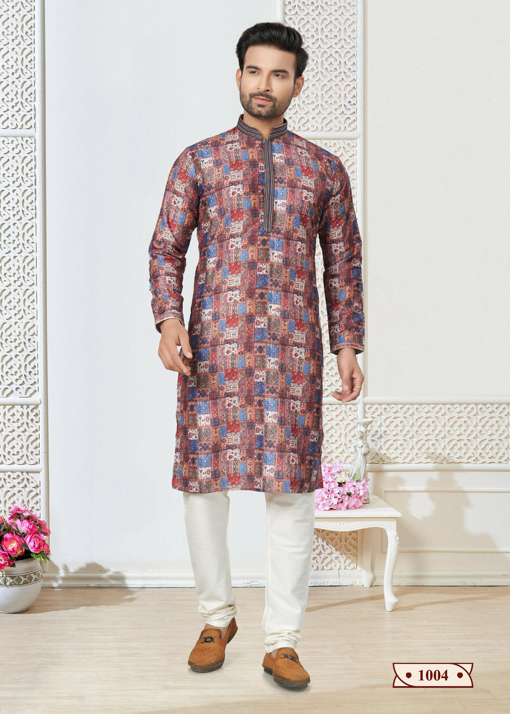 Boys Multicolor Cotton Printed Kurta Pyjama Set for Festive Wear