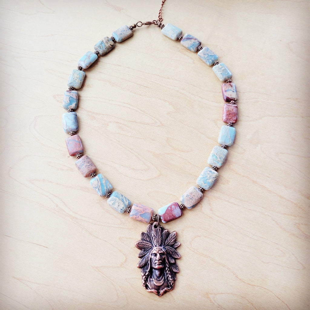 Aqua Terra Collar Necklace with Copper Indian Pendant