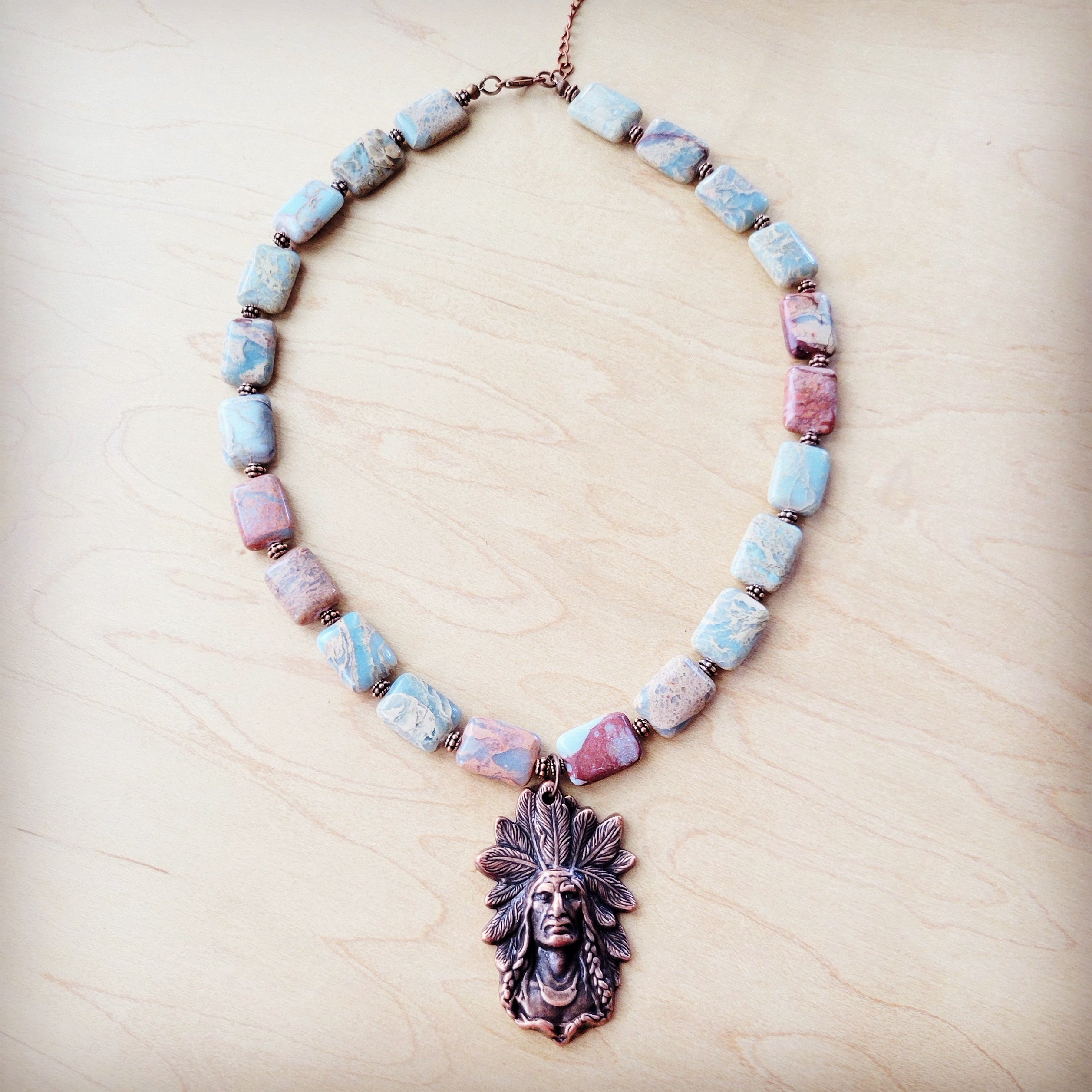 Aqua Terra Collar Necklace with Copper Indian Pendant