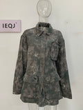 Women's Grey Camouflage Button-Front Utility Flap Pocket Jacket - Image 6