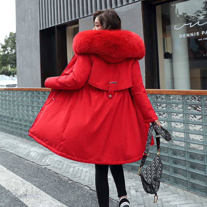Women's Harajuku Big Fur Collar Fleece Lined Winter Coat - Image 7