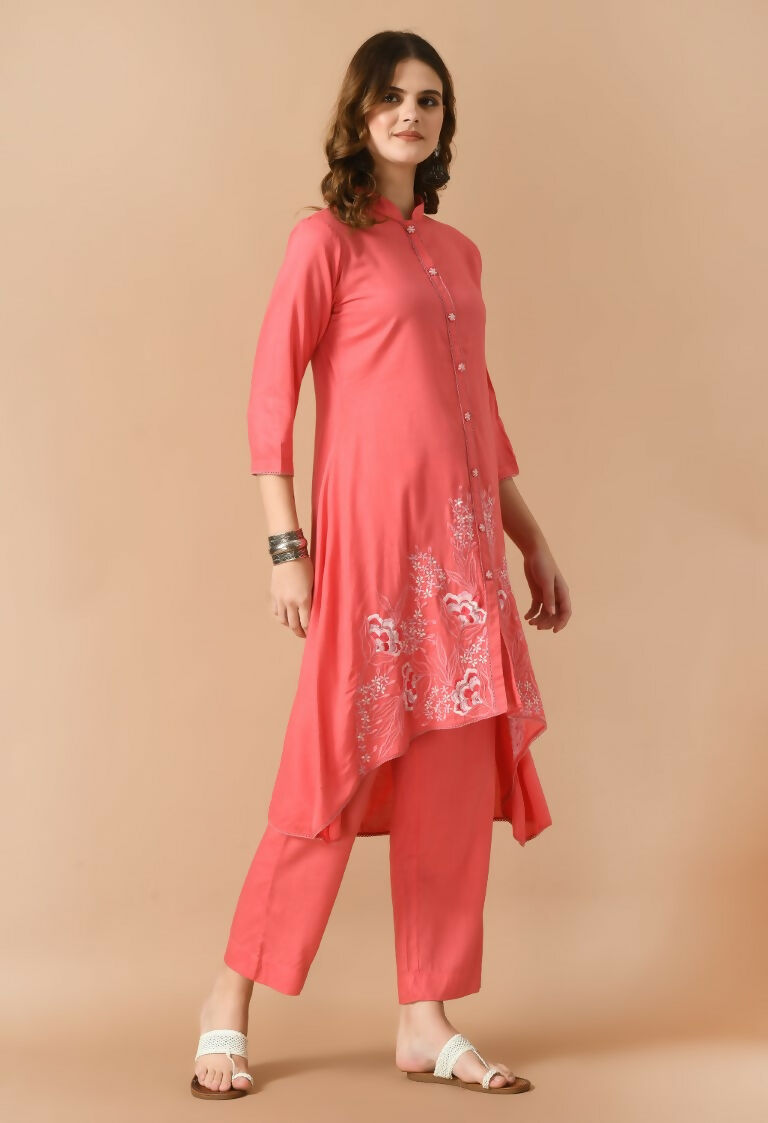 Coral Cotton Rayon Kurta Set - Trendy Breathable Ethnic Wear
