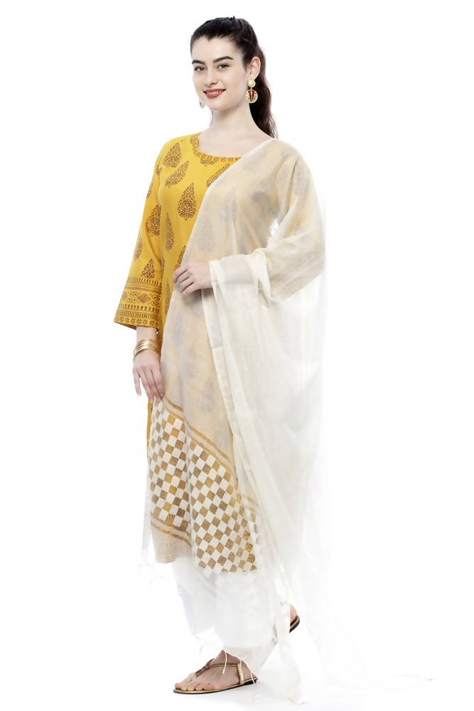 Off White Buta Cut Kota Cotton Dupatta for Elegant Looks