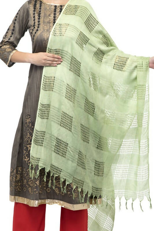 Pista Green Cotton Window Design Dupatta for Casual Ethnic Wear